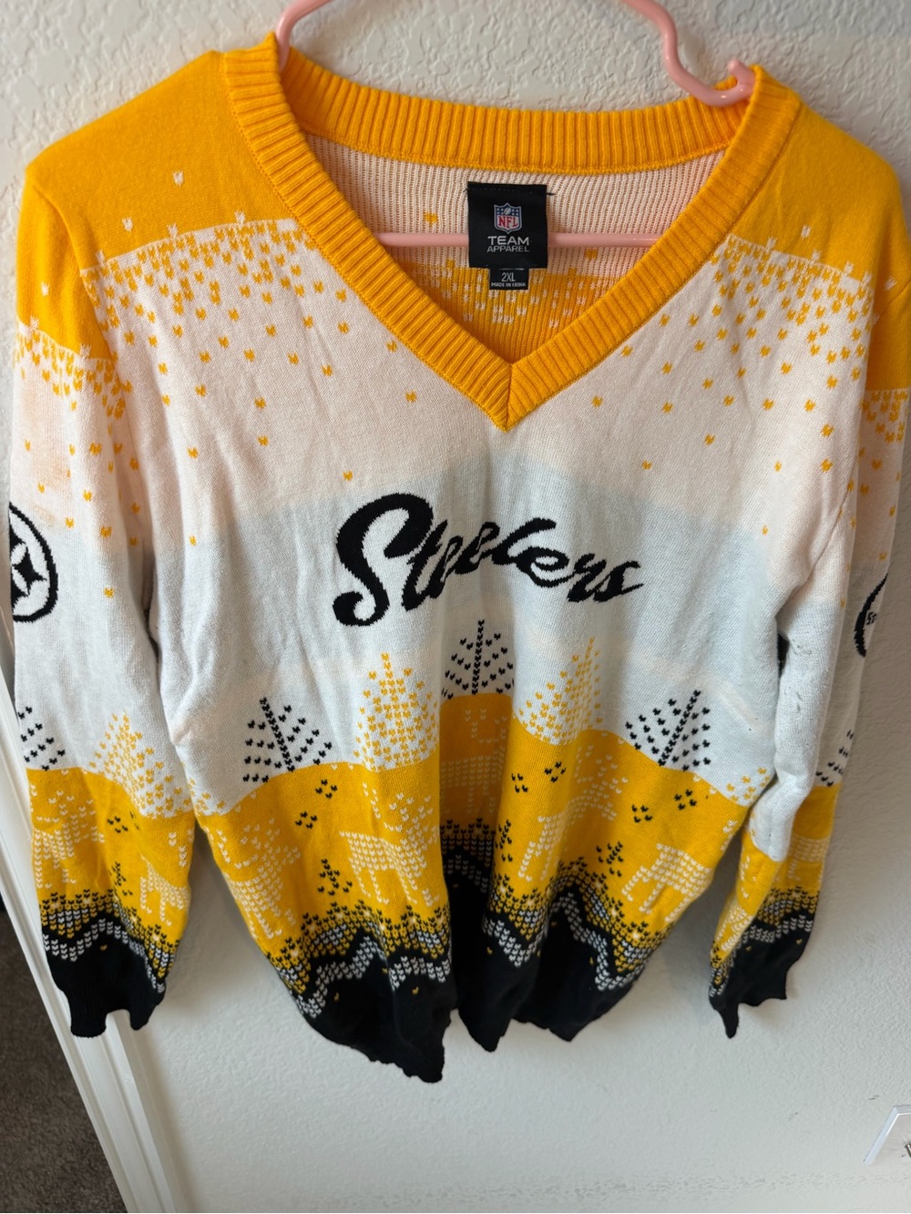 NFL Steelers White and Yellow V-Neck Team Sweater